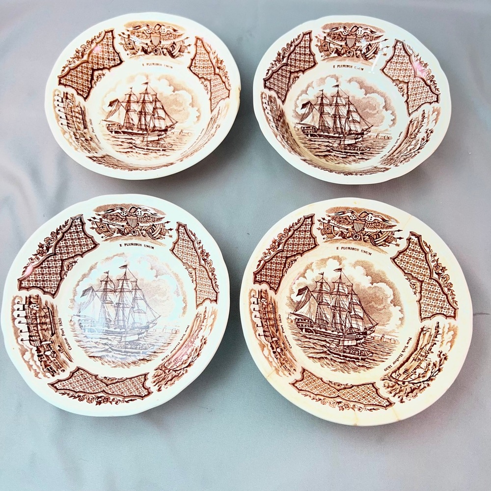 Alfred Meakin Fair Winds Bowls Set of 4 Brown Fair Nautical Ship Ironstone 5.25"
